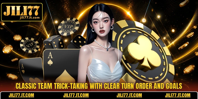 Classic team trick-taking with clear turn order and goals