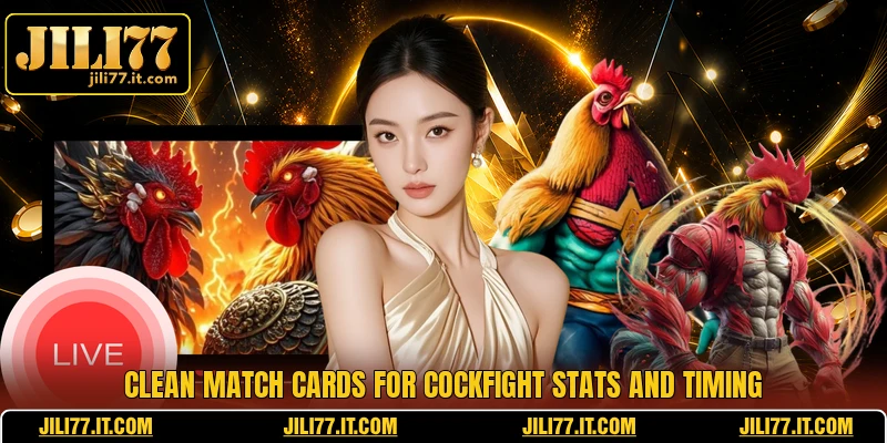 Clean match cards for cockfight stats and timing